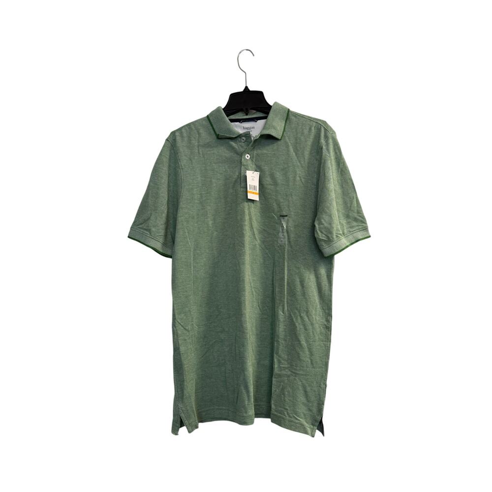 Haggar Men's Green Spread Collar Short Sleeve Button Up Polo Shirt Size S